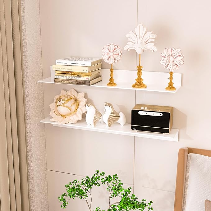 30 Inch White Floating Shelves for Wall Décor, Acrylic Storage Wall Shelf Holder, Wall Mounted Home Organizer Shelves with a Free Screwdriver, 2 Pack(30 Inch)