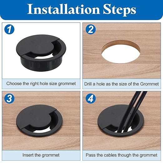 uxcell 6 Pcs Desk Grommet, 60 Mm/2.36 Inch Cable Wire Grommet Organizer, Desk Hole Cover for Home Office Computer Equipment, Silver