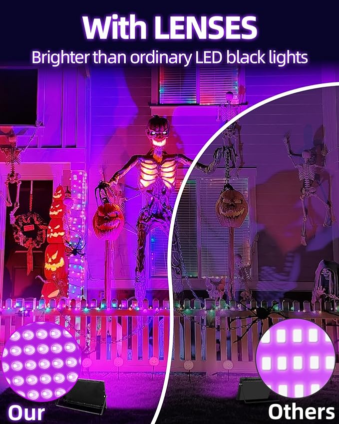 200W LED Black Lights IP66 Waterproof Black Light Outdoor with 10ft Plug+Switch, Flood Blacklight for Halloween Glow in The Dark Party Stage Light Neon Glow Birthday 2 Pack