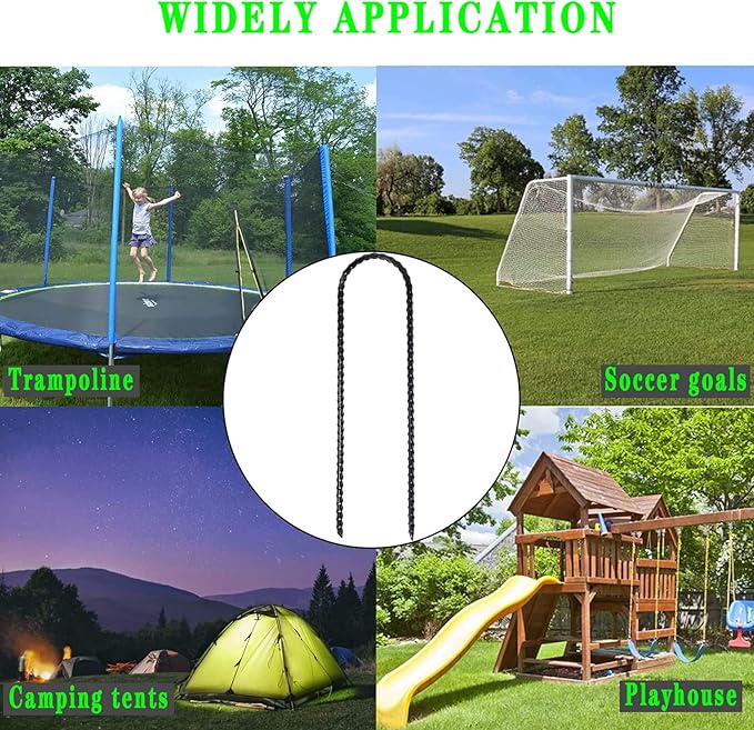 Trampolines Wind Stakes 24 Pack, 12 Inch Heavy Duty U Shaped Rebar Stake Ground Anchors Galvanized Steel Safety Trampoline Anchors for Garden Decoration, Camping Tents, Soccer Goals, etc