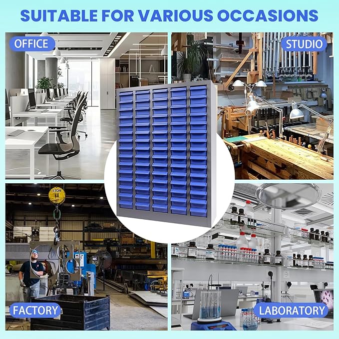 75-Drawer Parts Cabinet with Labels & Dividers, ABS Non-Slip Drawers & Steel Frame, Nut Bolt Screw Tool Organizer for Workshop, Garage, Craft, Toy & Accessory Storage
