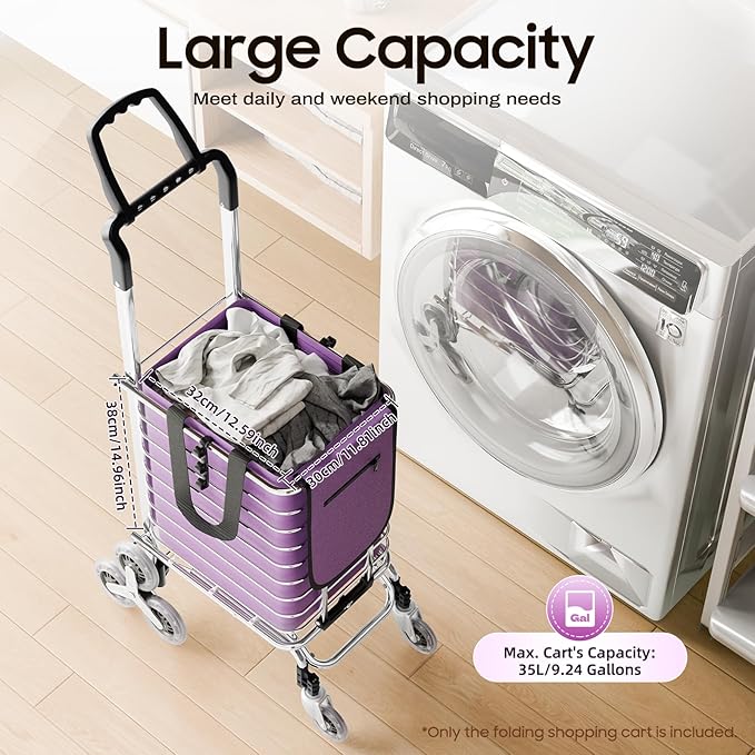 Folding Shopping with Waterproof Liner & 360° Swivel, Cart Grocery Trolley Laundry Stair Climbing Handcart W/ 6/8 Wheels,Silver