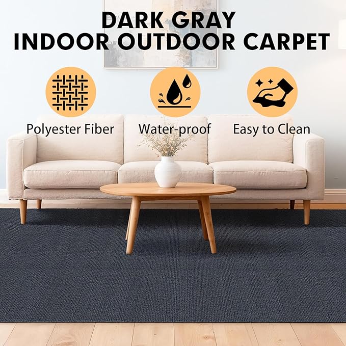 Marine Carpet,5 FT x 10 FT Dark Gray Indoor Outdoor Carpet 0.2" Thick Boat Carpet with Water-Proof TPE Backing, Non-Slide Outdoor Marine Carpet Roll for Home, Patio, Porch, Deck