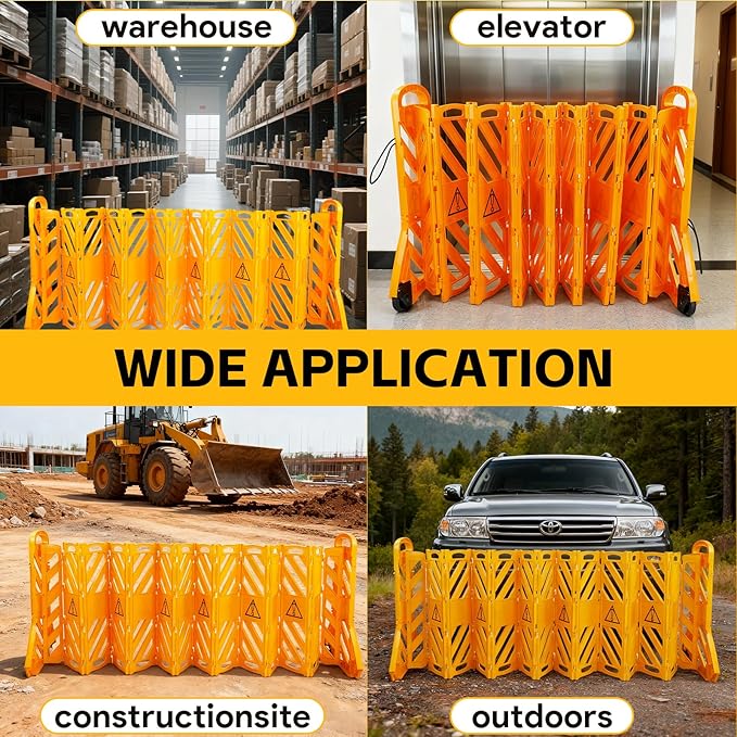 13 Foot Portable Driveway Fence Safety Barriers, Commercial Safety Barriers, Folding Security Gate Safety Barrier with Casters for Construction, Traffic Control, Driveway Gate
