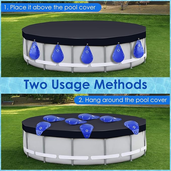 12 Pack Pool Cover Weights with Hooks, Thick PVC Leakproof Swimming Pool Cover Hanging Bags, Antifreezing Winter Tarp Weights Bag for Above Ground Pool Cover