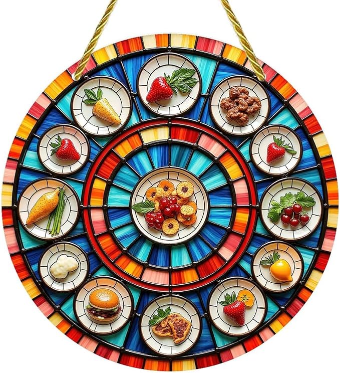 Acrylic Stained Panel Hanging-Radial Food Display Round Window Hanging Ornament,Wall Art Panel for Indoor/Outdoor Decor,Gift,Birthday for Women, Men, Wife, Aunt, and Mom 7.8in