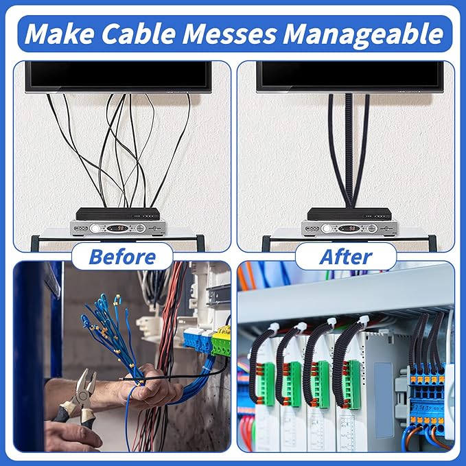 250FT Split Wire Loom Tubing, 1/4 Inch Wire Protector Tubing, Automotive Wire Flexible Conduit Cord Covers with 20 Cable Ties for Automotive Marine RV Agriculture Electrical Cable Protection