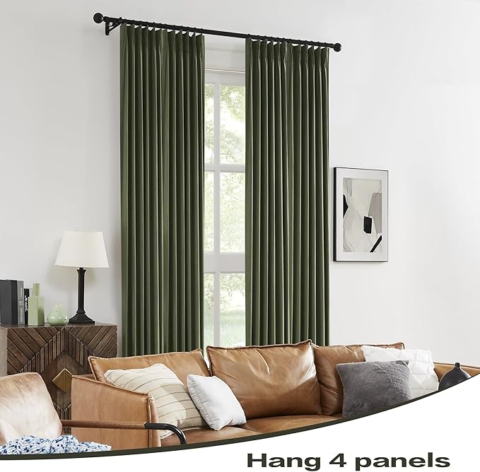 DUALIFE Pinch Pleated Blackout Curtains 108 Inches Long 9ft Length 2 Panels Set, Back Tab with Hooks,Ceiling Curtains for Track System Living Room Boho Decor,40Wx108L Inch, Olive Green