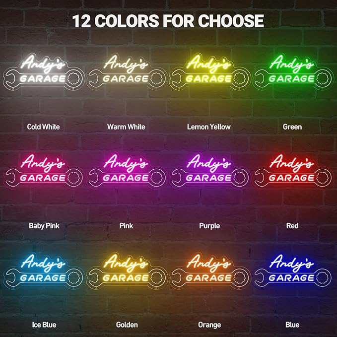 Garage Neon Sign for Mens Wall Decor, Custom LED Light Car signs for Auto Repair Shop Man Cave Workshop Gift for Father Dad Husband, Personalized Gifts for Cars Guy Mechanic Shop Accessories