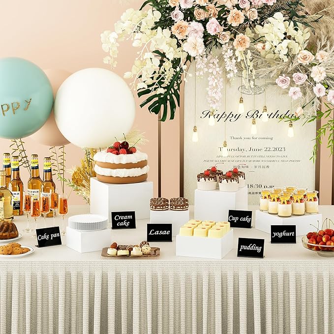 6 Pcs Medium-Sized White Acrylic Boxes for Display as Buffet Risers and Stands, Food Risers for Party, Table, including 8", 7.5", 7", 6.8", 6", 5" (Medium, White, 6Pcs, With Mini Signs)