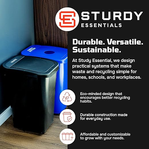 City Box 7 Gallon Mixed Recycling Bin with Lid for Residential, Business, and Commercial Recycling - NYC Compliant - Blue