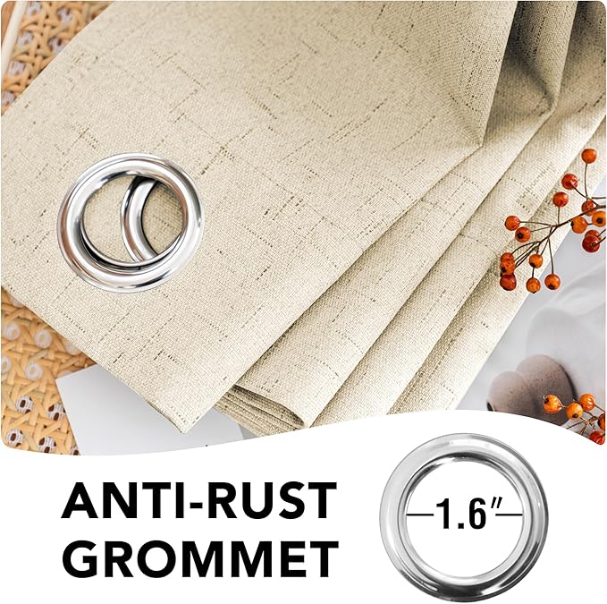 H.VERSAILTEX 100% Blackout Curtains for Bedroom Thermal Insulated Linen Textured Curtains Heat and Full Light Blocking Drapes Living Room Curtains 2 Panel Sets, Bleached Sand, 52x63 Inch