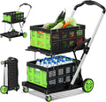 Collapsible Shopping Cart with Wheels, 8-in-1 200LBS Capacity Grocery Cart on Wheels with 2 Storage Crate, Folding Utility Cart for Shopping, Travel, Supermarket, Office, Green