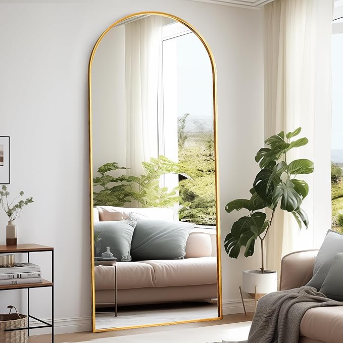Floor Full Length Mirror, Arched Mirrors Full Length 81"x41" Freestanding Large/with Aluminum Frame & Wall Mounted & Hanging or Leaning & Full Body Mirror for Bedroom, (Gold)
