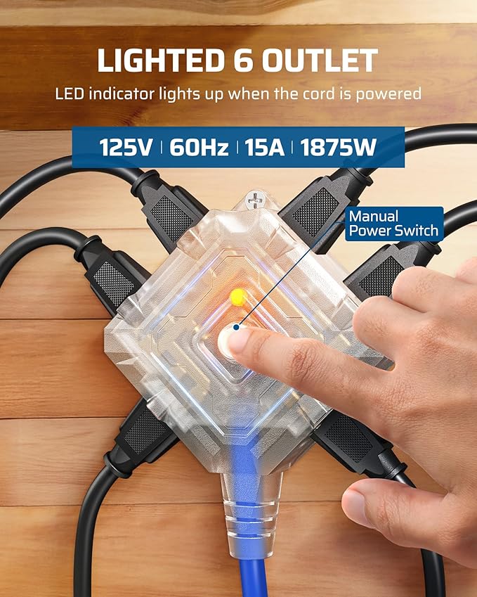 DEWENWILS 60FT Extension Cord Reel with 6 Grounded Outlets, Retractable Cord Reel, Twist-lock Stopper, 12/3C SJTOW, Retractable Extension Cord, 15A Circuit Breaker, Heavy Duty Power Cord, ETL Listed