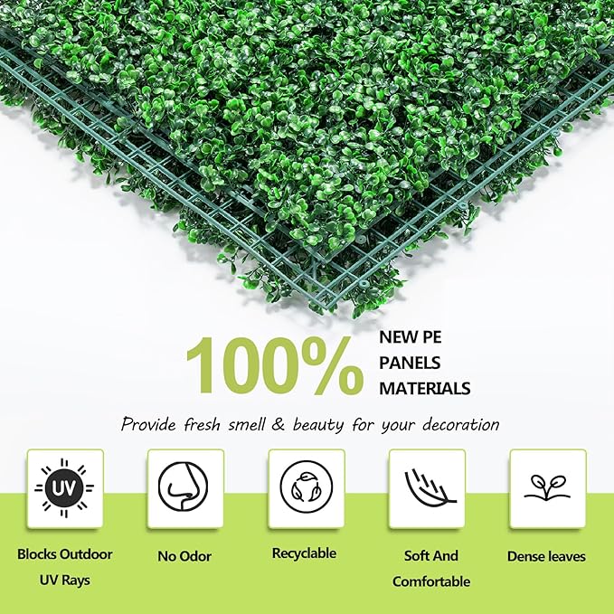 AOKIE 10"X10" Artificial Grass Wall, 24Pcs Boxwood Hedge Wall Panels UV-Anti Grass Backdrop Wall Decor, Greenery Privacy Hedge Screen for Indoor Outdoor Patio Balcony, Party Garden Fence Decor