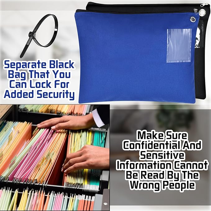 2 Pcs Interoffice Mailer Canvas Transit Sack Zipper Bag 18" x 14" Large Zipper Pouch with Grommet Interoffice Mail Bag (Black,Blue)