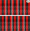 10 Pack Black and Red Party Backdrop Streamers Decorations Foil Fringe Curtains Metallic Tinsel Backdrop for Birthday Halloween Christmas New Year Fancy Ball Graduation Party Decor