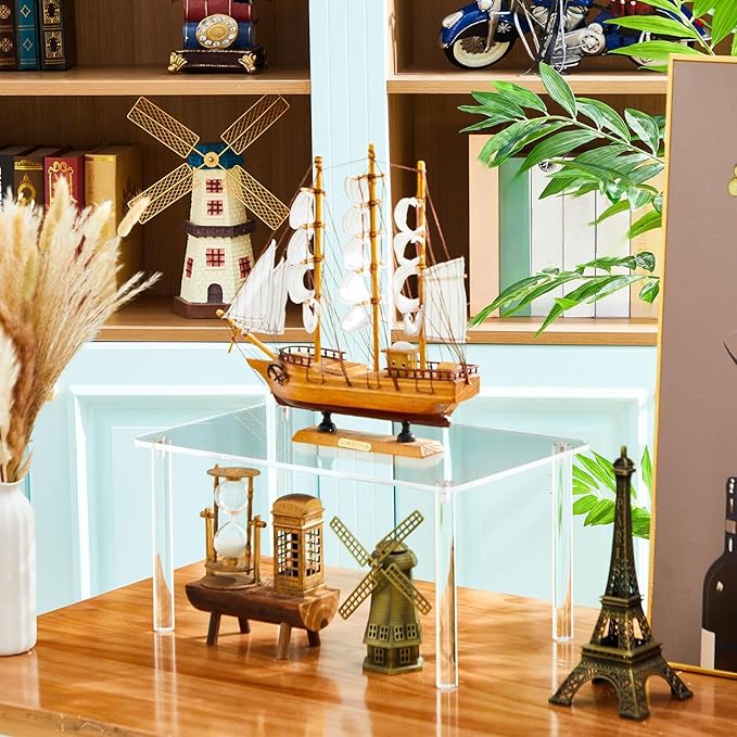 1 Pcs Extra Large 6mm Thick Acrylic Rectangular 4-leg Display Risers, Acrylic Plant Stand, Clear Shelf Riser Display Stands for Decor Collectibles Figures (16×10×8in)