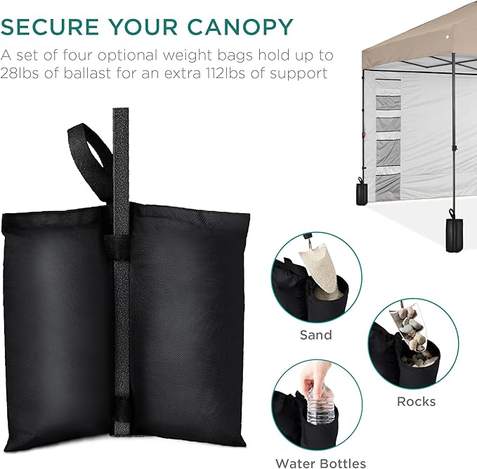 Best Choice Products 10x10ft Easy Pop Up Canopy w/Side Wall, 10 Pockets, Portable Carrying Case, 1-Button Setup, 4 Weight Bags - Sand