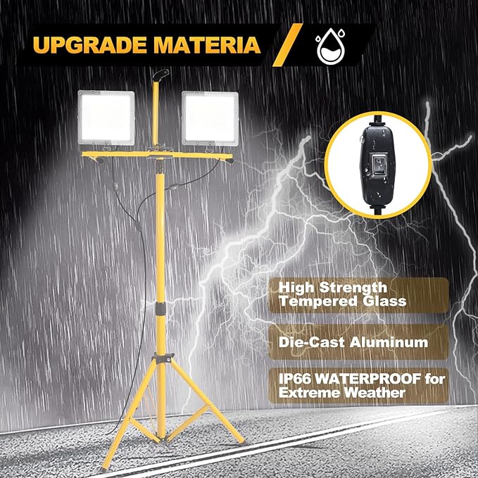 21000 Lumen LED Work Light with Stand, 2-Head Adjustable Lights with 16.5FT Extended Cord, IP65 Waterproof Work Lamp for Indoor & Outdoor Job Sites, Workshops, Construction, Garage Lighting
