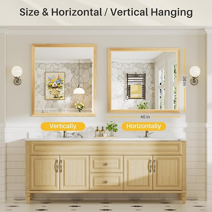 40x36 Inch Bathroom Mirror for Wall, Anti-Rust Oak Wood Grain Metal Framed Bathroom Mirrors for Over Sink,Rectangler Mirrors for Bathroom Vanity, Farmhouse, Bedroom, Living Room, Entryway Decor