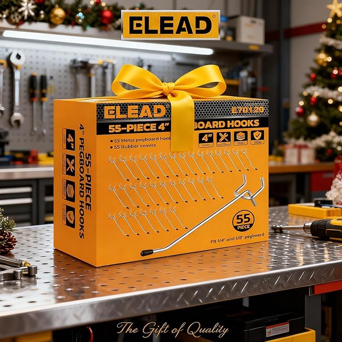 ELEAD 55-Piece 4 Inch Pegboard Hooks, Heavy Duty Peg Board Organizer Accessories, Peg Board Tool Hangers Fit for 1/4" and 1/8" Pegboard Hanging Tools Garage, Workshop, and Craft Storage