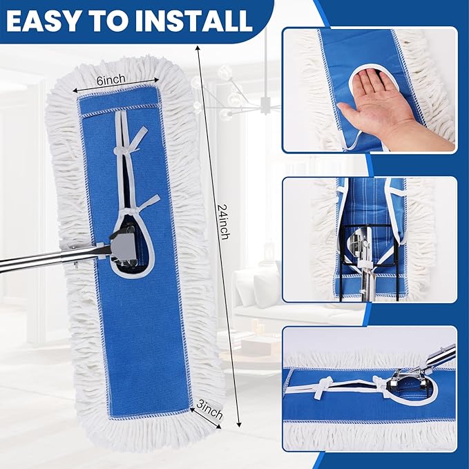 3 Pack 24 Inch Industrial Cotton Dust Mop Head Refill, Dust Mop Replacement Head for Commercial & Home Use, Heavy Duty Replacement for Office & Industrial Use, Machine Washable (3PC-24 inch)