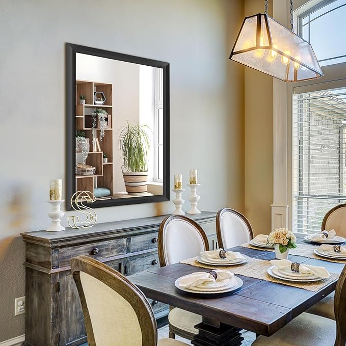 Amorho Bathroom Mirror Black, 30x36 Inch Thick Metal Framed Wall Mirrors, Suitable or Bedroom, Living Room, Entryway, Rectangle Wall-Mounted Mirrors(Horizontal/Vertical).