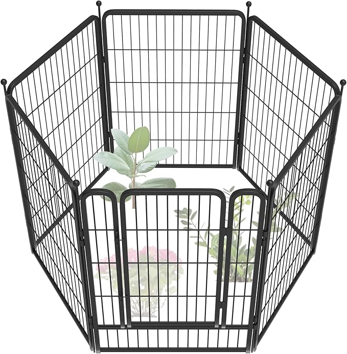 FXW Garden Fence Outdoor for The Yard – 40in(H) x 13.6ft(L) Heavy Duty Metal Animal Barrier for Dog and Rabbit, Decorative Dog Fence, 6 Panels, Black