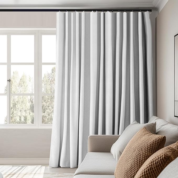 Room Divider Curtains Total Blackout Privacy Curtain Panel Room Thermal Insulated Noise Reduction Curtains for Bedroom Window Living Room Ceiling Track Curtain W 15 ft × H 7 ft White