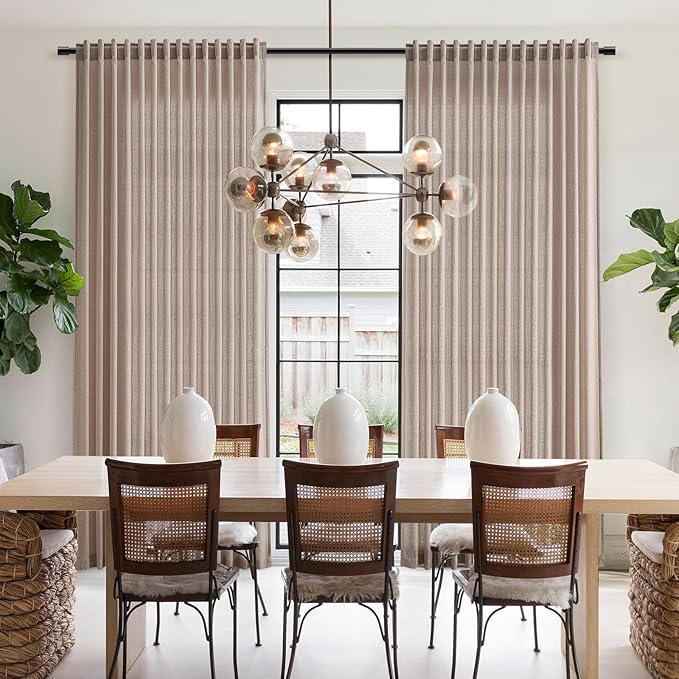Oatmeal Flax Linen Curtains 90 Inches Long for Bedroom 2 Panels Back Tab Loop Pocket Privacy Neutral Semi Sheer Curtains Country Rustic Farmhouse Light Filtering Drapes for Dining Room 40x90 Inch