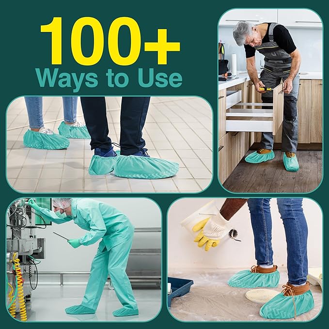 Premium Boot & Shoe Covers Disposable Booties - 50 Pack - Durable, Non-Slip, Non-Toxic, Water Resistant, Recyclable Protectors for Indoor & Outdoor - Large Size Fits Most Shoes