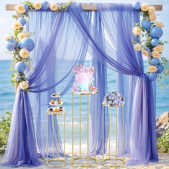 3PCS Gold Metal Cylinder Pedestal Stands - Round Plant Display Columns for Party Decor, Floral Arrangements, Vase Displays, Birthday Wedding Backdrop Decorations