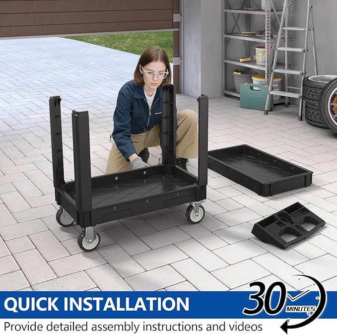 550LBS Utility Cart, 2-Tier 40x17 Inch Utility Cart with Wheels,Heavy Duty Service Cart-Lipped Shelves,Ergonomic Storage Handle and Swivel Wheels for Warehouse, Garage, Cleaning,Black