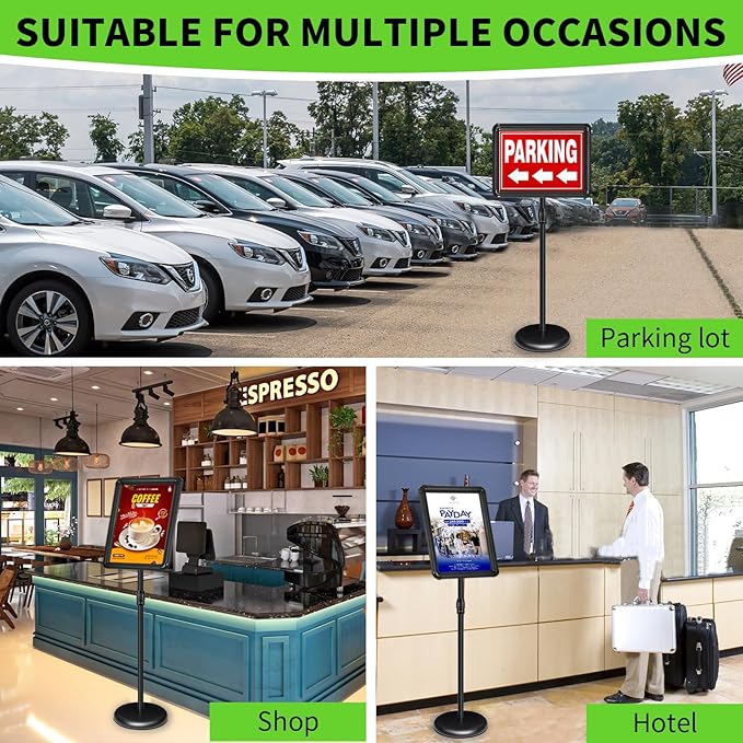 2Packs Adjustable Pedestal Sign Holder Stand 11''x17'', Floor Standing Poster Sign Stand for Vertical/Horizontal View Sign stand,Outdoor/Indoor Standing Sign Holders(Black, Round)