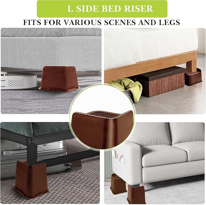Bed Risers 2 inch, 3 inch, 4 inch, 6 inch, 8 inch Heavy Duty, Oversized Furniture Riser for Couch Sofa Table Chair Leg Frame Dorm, Support up to 6000 Lbs (Chocolat Brown 8 Pack, 2 inch)