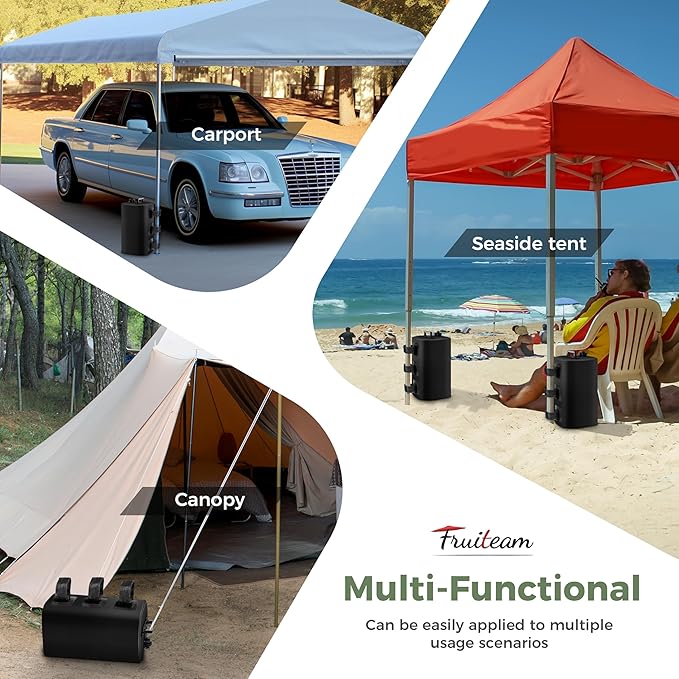 FRUITEAM Canopy Weights Set of 4, 220LBS Water Weights for Canopy Tent Legs, 25L Water Weight Bag, Weatherproof Pop Up Tent Weight for Gazebo, Patio Umbrella, Carport, Black