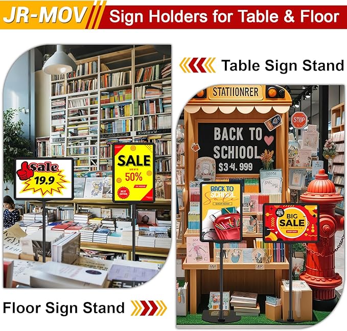 Sign Stand Holder for Table, Adjustable Floor Standing Sign Holders 8.5 x 11 for Display Vertical Horizontal View, Double-Sided Tabletop Poster Stand for Retail Event Advertising, 4 Pack