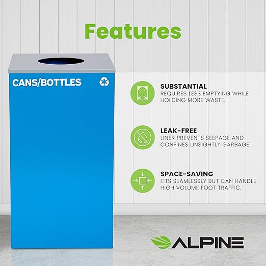 Alpine Circle Lid Industries 29 Gallon Sturdy Steel Cube Recycling Container, Square Opening - 3 Color Cans Available Sold Separately (Lid Circle Opening)