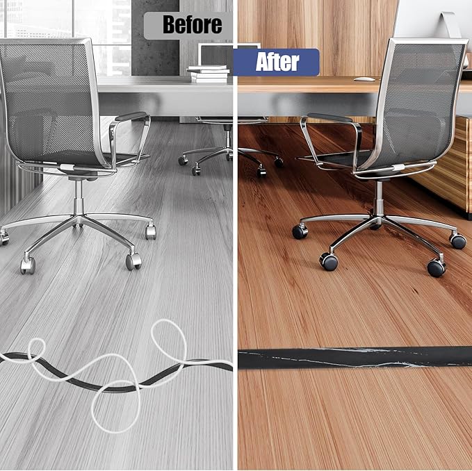 Floor Cord Cover Self Adhesive Cord Hider,3.3FT Cable Management, Extension Strip Protector for Wires, Prevent Cable Trips for Offices, Gyms, Exhibitions Cavity:0.47"(W) x 0.35"(H) Black Stone