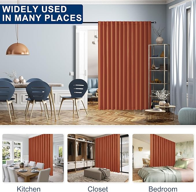 Hiasan Fall Patio Sliding Room Divider Door Curtains - Extra Wide Privacy Room Thermal Insulated Blackout Curtain with Back Tab & Rod Pocket for Bedroom Partition(100 x 108 Inches, Burnt Ochre)