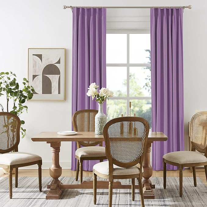 DUALIFE Pinch Pleated Blackout Curtains Purple 2 Panels,Back Tab Ceiling Viral Pleat Hooks Curtain for Track System,Thermal Insulated Drapes for Bedroom Living Room Dining Room,40 Wide x 102 Long