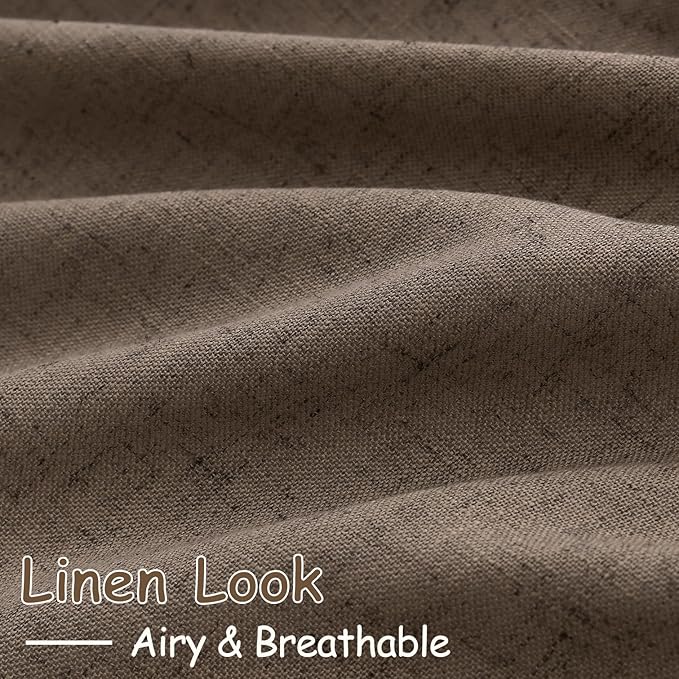 Extra Long Curtain 108 Inches Long 2 Panels Set Back Tab Light Brown Linen Drapes for Living Room Neutral Farmhouse Light Filtering Semi Sheer Linen Curtains 108 Inch Length for Large Window 9 FT
