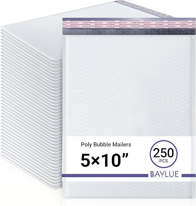 White Small Poly Bubble Mailers 5x10 inch #00 | Self Seal Padded Envelopes | Cushioned Bubble Mailer | Usable Size 5x9 | WaterProof Package | Lightweight mailing Shipping Bags | 250 Pack Bulk |