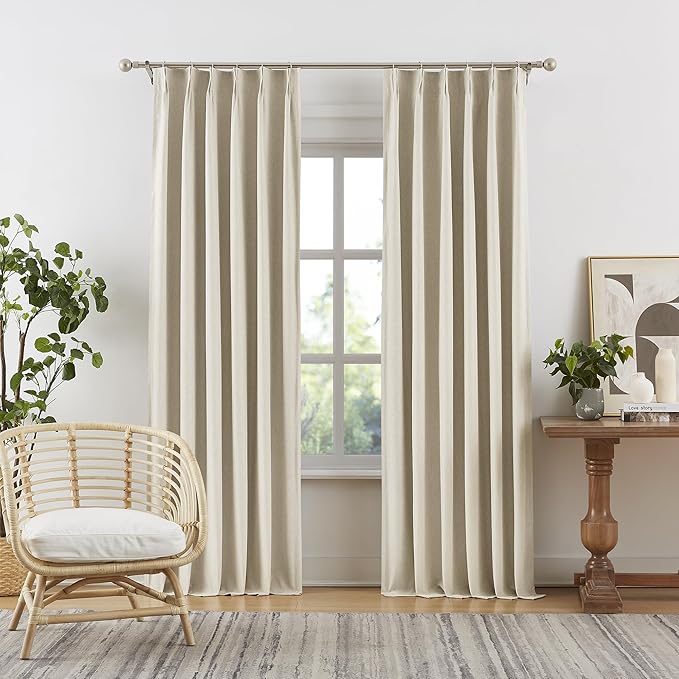 DUALIFE Blackout Thermal Curtains 80 Length 2 Panels Set for Bedroom, Closet Curtains for Doorway with Hooks for Track Polyester Linen Blended Room Darkening Curtains 40x80 Inch, Natural Birch