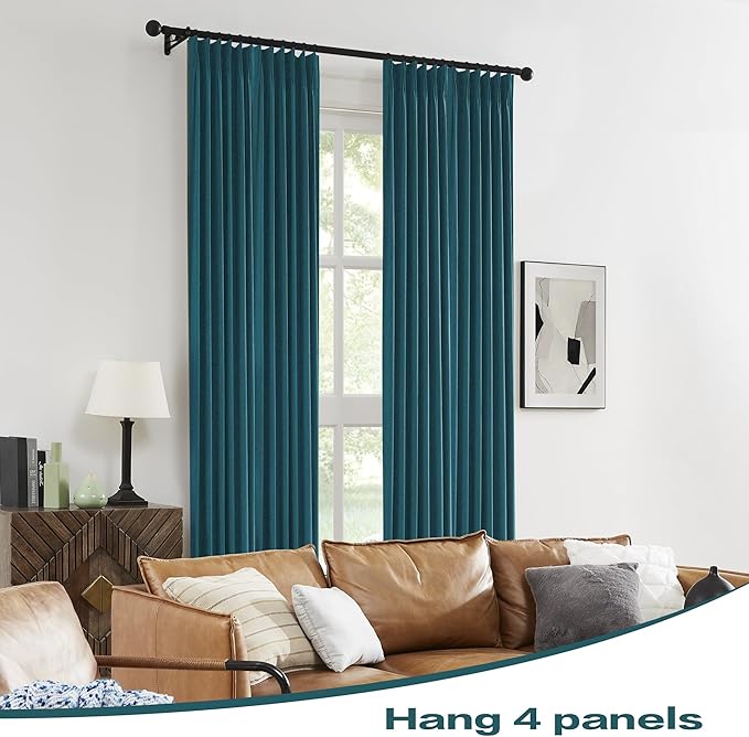 DUALIFE Dark Teal Blue Pinch Pleated Blackout Curtains 95 Inches Long, Back Tab with Hooks, Linen Full Black Out Thermal Insulated Track Curtain for Bedroom Living Room,50 Wx95 L, 2 Panels