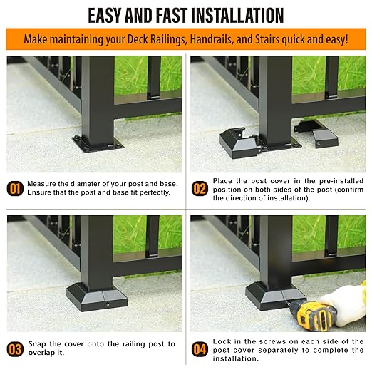 12 pcs 2.5"x2.5" (Actual: 2.5"x2.5") Aluminum Deck Post Base Cover, for Railings, Stairs, Patios, Porches, Split Deck Post Skirt (Black)