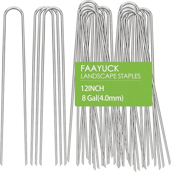 12 Inch Landscape Staples, 50 Pack Galvanized Landscape Stakes Heavy Duty 8 Gauge U-Shaped Garden Stakes, Ground Stakes for Weed Barrier Fabric, Irrigation Tubing, Fence, Outdoor Decorations