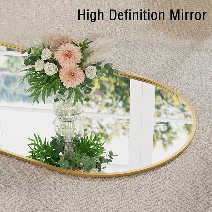 TinyTimes 81''x41'' Oversized Full Length Mirrors, Arched Floor Mirror with Stand, Full Body Large Oversized Standing Mirror/Leaning/Hanging Wall Mounted for Living Room, Bedroom, Gold